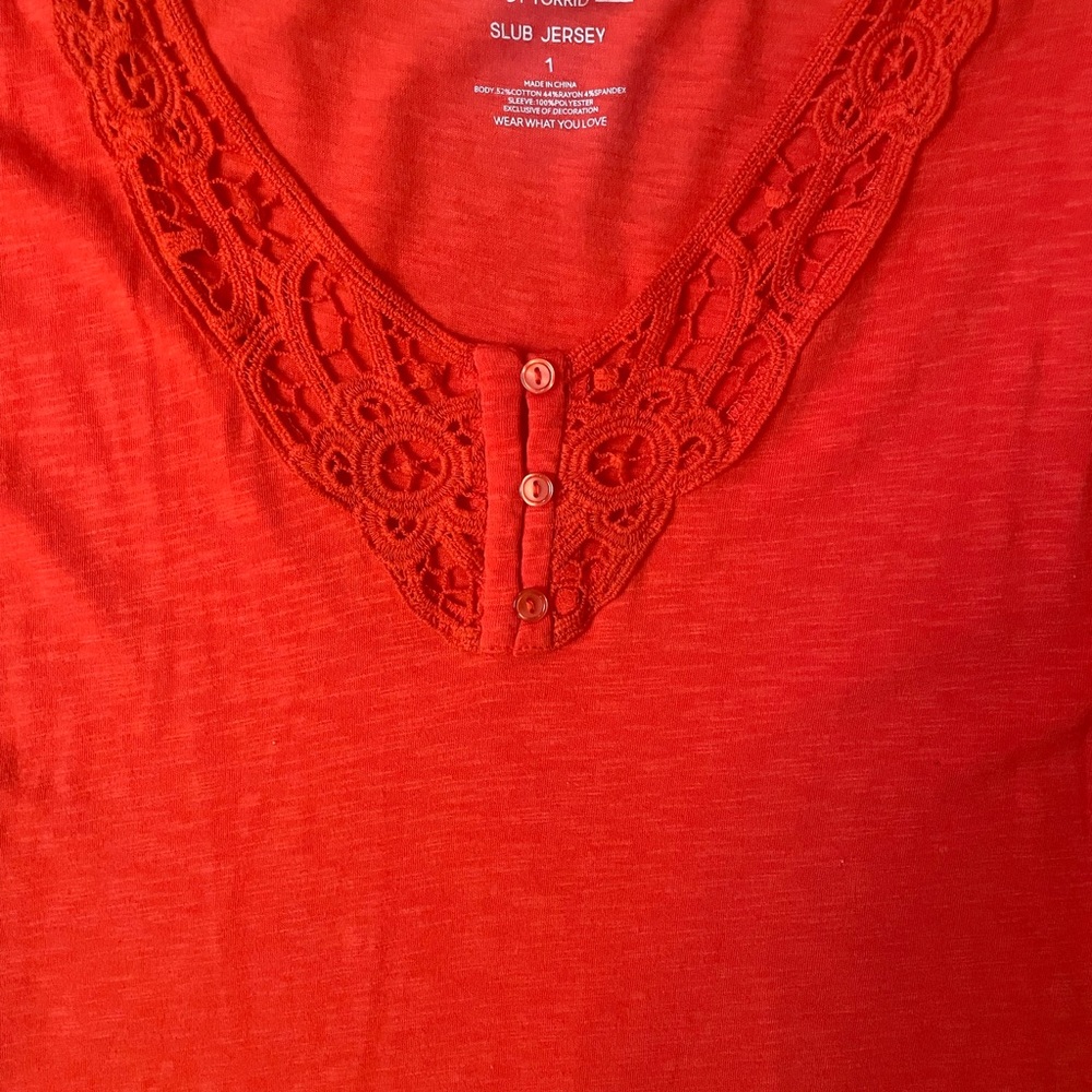 Torrid Super Soft Slub Jersey Top in a bold, vibrant orange/red.
Torrid Size 1 - Picture 5 of 5